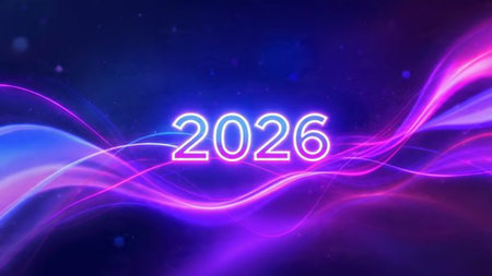 2026 luxury New Year canvas with smooth icy gradients and silver glow arcs.