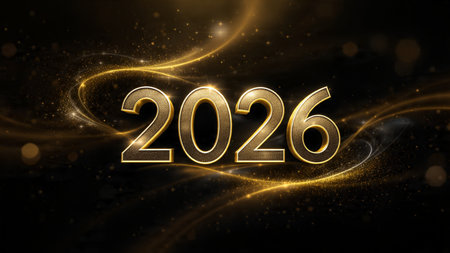 Elegant 2026 premium canvas with silver sparkle trails and soft cool glow.