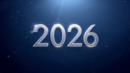 Luxury 2026 premium greeting with soft cool bokeh mist and crisp typography space.