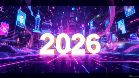 2026 luxury winter greeting with smooth silver light arcs and refined premium balance.