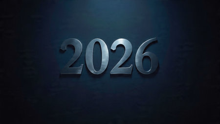 Happy New Year - Silver 3D Numbers on Dark Blue Background