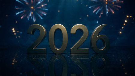Premium 2026 celebration backdrop with diamond frost particles and crisp layout.