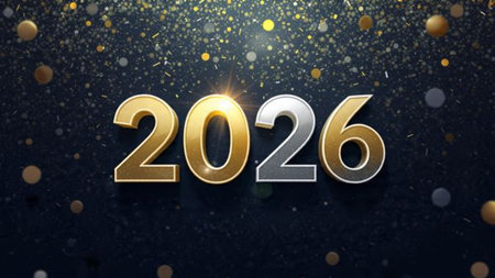 Premium 2026 holiday template with cool glacial light spread and subtle festive shimmer.