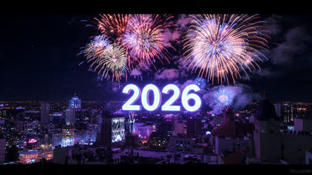 Luxury 2026 winter canvas with diamond frost sparkle trails and clean composition.
