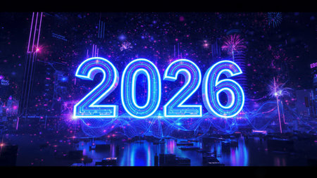 Premium 2026 New Year backdrop with smooth ice-glass reflections and calm winter mood.