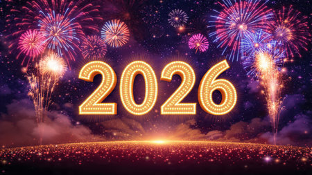 Happy new year 2016 with firework background. Vector Illustration.