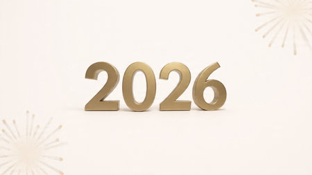 Luxury 2026 New Year visual with pearl frost haze and smooth lighting bloom.