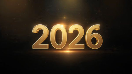 Premium 2026 luxury greeting with icy shimmer corners and soft festive glow.