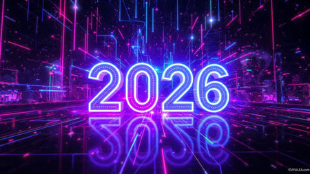 Premium 2026 New Year backdrop with smooth ice-glass reflections and calm winter mood.