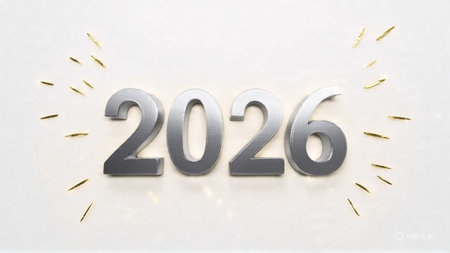 2026 New Year luxury background with soft glowing frost corners, elegant cool light.