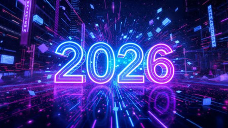 Elegant 2026 premium canvas with silver sparkle trails and soft cool glow.