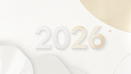 Elegant 2026 background with silver glow edges and minimal sparkle diffusion.