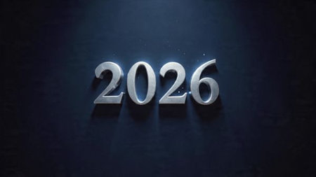 2026 luxury holiday greeting with smooth silver frost bloom and ultra-clean copy space.