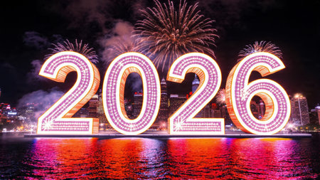 Elegant 2026 premium canvas with silver sparkle trails and soft cool glow.の写真素材