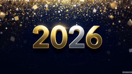Luxury 2026 greeting backdrop with crisp cool frost shine and clean festive balance.