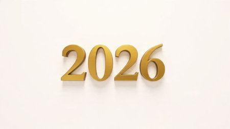 2026 gold text on a white background. 3d illustration.