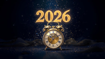 Premium 2026 greeting visual with pearl frost glow and minimal noise overlay.