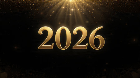 Luxury 2026 New Year visual with silky cool gradients and refined sparkle noise.