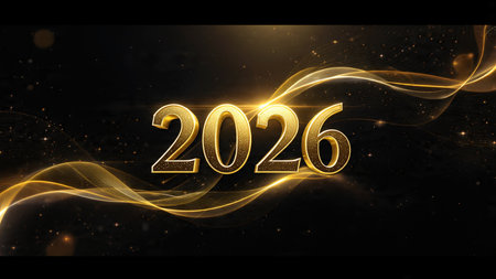 Happy New Year 2016. Abstract background with golden lights. Vector illustration.