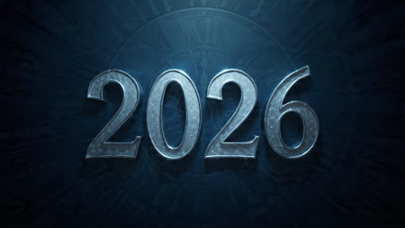 Luxury 2026 New Year design with silver glow arcs and minimal festive accents.