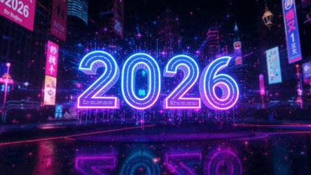 Luxury 2026 holiday greeting with silky cool gradients and crisp copy space.