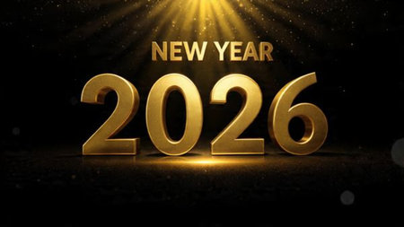 2026 premium winter canvas with smooth silver light trails and subtle sparkle noise.
