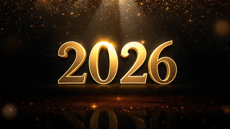 Premium 2026 celebration backdrop with frozen shimmer trails and soft cool lighting.