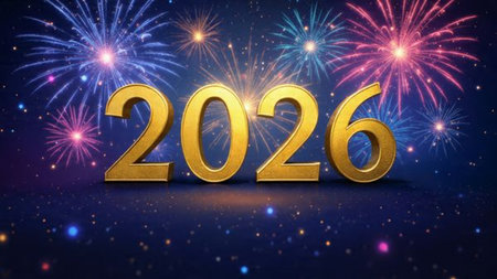 Premium 2026 New Year backdrop with smooth ice-glass reflections and calm winter mood.
