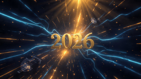 Premium 2026 luxury greeting with icy shimmer corners and soft festive glow.
