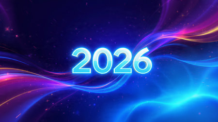 Elegant 2026 winter backdrop with pearl-like shimmer and cool soft glow, premium resolution.