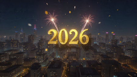 Premium 2026 New Year backdrop with smooth ice-glass reflections and calm winter mood.