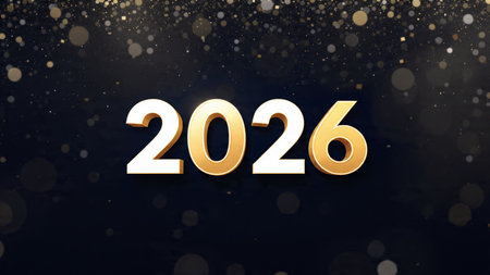Luxury 2026 winter canvas with crystal-dust particles and clean festive space.