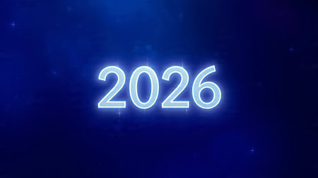 Luxury 2026 celebration background with polished silver light trails and clean layout.