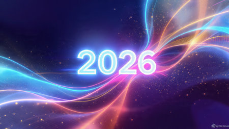 Premium 2026 New Year backdrop with smooth ice-glass reflections and calm winter mood.