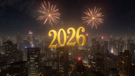 Premium 2026 luxury greeting with icy shimmer corners and soft festive glow.