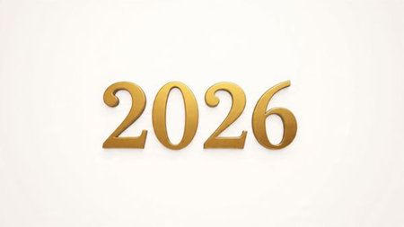 2026 gold 3d number on white background. 3d rendering