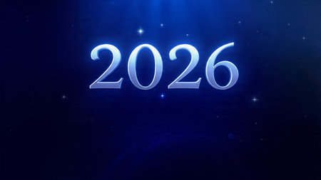 Happy new year written in white neon letters on a blue background