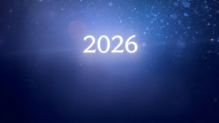 Happy New Year 2016. Abstract blue background with bokeh lights.