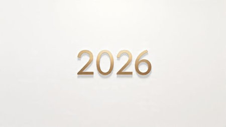 Elegant 2026 New Year composition with crisp winter sparkle particles.