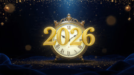 Premium 2026 luxury greeting with icy shimmer corners and soft festive glow.