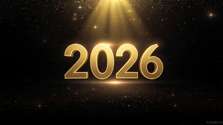 Luxury 2026 New Year visual with silky cool gradients and refined sparkle noise.