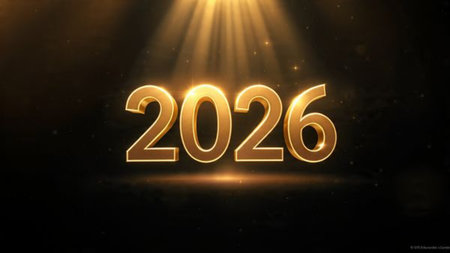 Refined 2026 New Year design with frosted glow bloom and minimal sparkle noise.