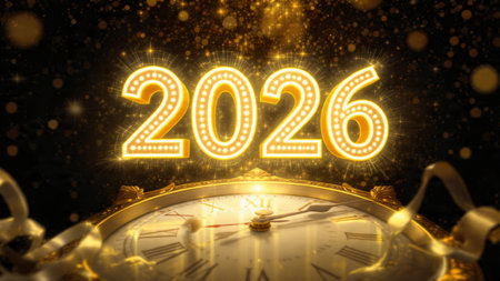 Luxury 2026 winter canvas with crystal-dust particles and clean festive space.