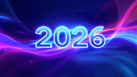 Luxury 2026 winter canvas with crystal-dust particles and clean festive space.