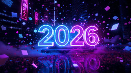 Luxury 2026 New Year visual with pearl frost haze and smooth lighting bloom.