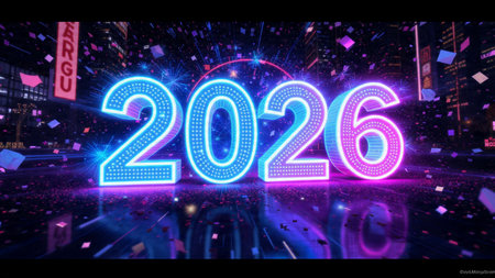 Premium 2026 New Year backdrop with smooth ice-glass reflections and calm winter mood.