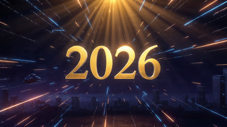 Elegant 2026 luxury background with crisp winter sparkle trails and clean copy space.