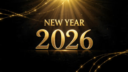 Premium 2026 greeting background with crisp frozen sparkle waves and minimal shadows.