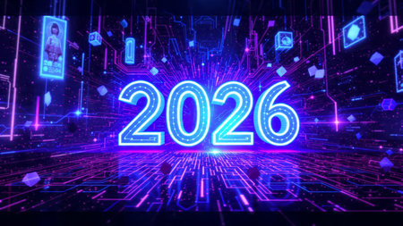 Premium 2026 greeting background with crisp frozen sparkle waves and minimal shadows.