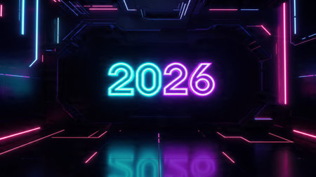 Elegant 2026 premium canvas with silver sparkle trails and soft cool glow.